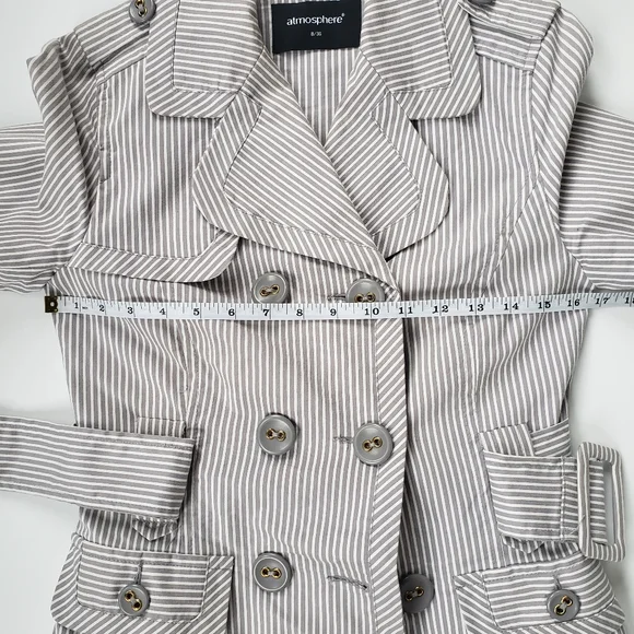 Atmosphere Grey and White Stripe Trench Coat Size 2-4 - Picture 12 of 16